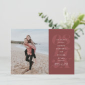 Vetelegant terracotta rode foto slaat de datum op save the date (Staand voorkant)