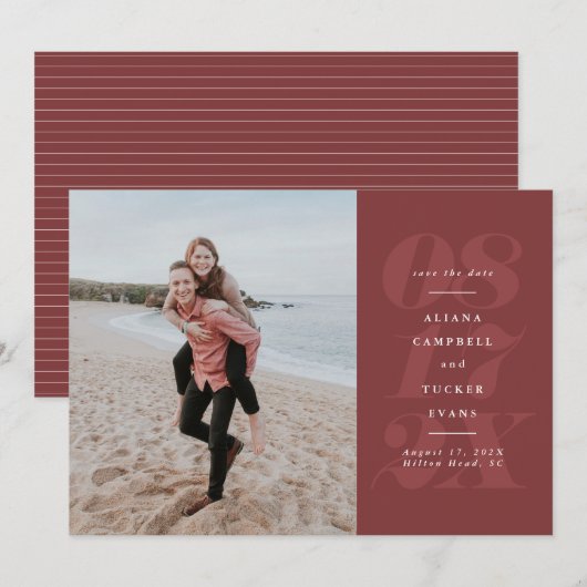 Vetelegant terracotta rode foto slaat de datum op save the date (Voorkant / Achterkant)