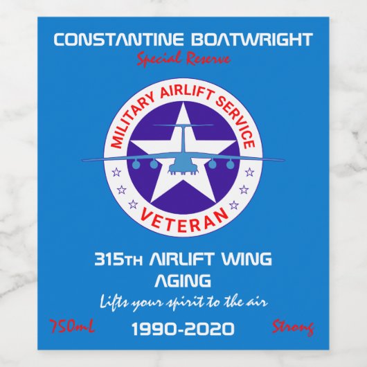 Veteraan aanpasbaar militair luchtvaartuig wijn etiket (Enkel label)