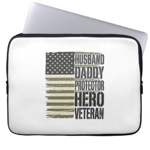 Veteraan Echtgenoot Vader Beschermer Held Vlag T-s Laptop Sleeve