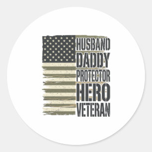 Veteraan Echtgenoot Vader Beschermer Held Vlag T-s Ronde Sticker