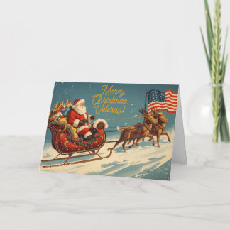 Veteraan Kerstmis Vintage Kerstman Patriottisch Feestdagen Kaart