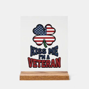 Veteraan Kus Me Patriottische Klaver Vintage T-shi Acryl Bord