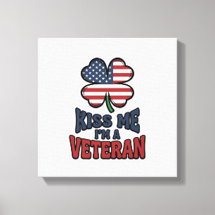 Veteraan Kus Me Patriottische Klaver Vintage T-shi Canvas Afdruk