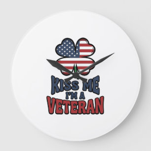Veteraan Kus Me Patriottische Klaver Vintage T-shi Grote Klok