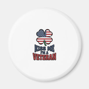 Veteraan Kus Me Patriottische Klaver Vintage T-shi Magneet