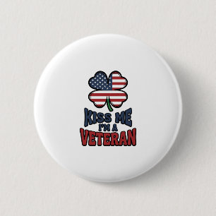 Veteraan Kus Me Patriottische Klaver Vintage T-shi Ronde Button 5,7 Cm
