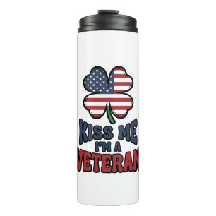 Veteraan Kus Me Patriottische Klaver Vintage T-shi Thermosbeker