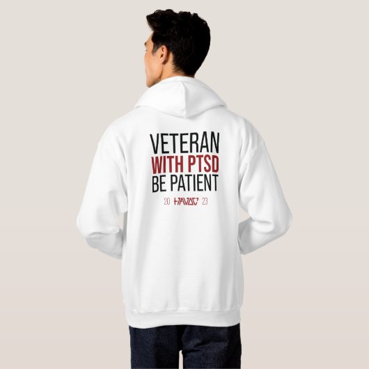 Veteraan met PTSS Hoodie voor PTSS Awareness Havoc (Achterkant volledig)