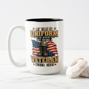 Veteraan MIJN TIJD IN UNIFORM IS VOORBIJ Tweekleurige Koffiemok