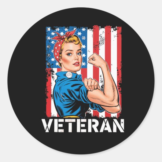 Veteraan Patriottische Vrouw Veteraan's Day Vrouw  Ronde Sticker (Voorkant)