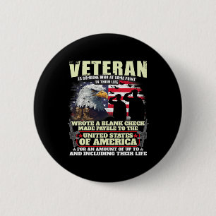 Veteraan schreef blanco cheque militaire veteraan  ronde button 5,7 cm