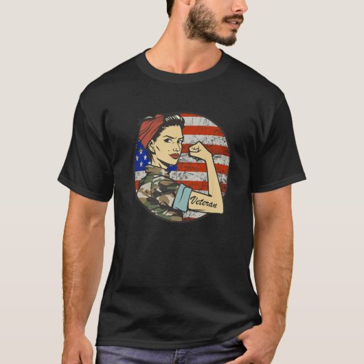 Veteraan Sterke vrouwelijke veteraan van het Ameri T-shirt (Voorkant)
