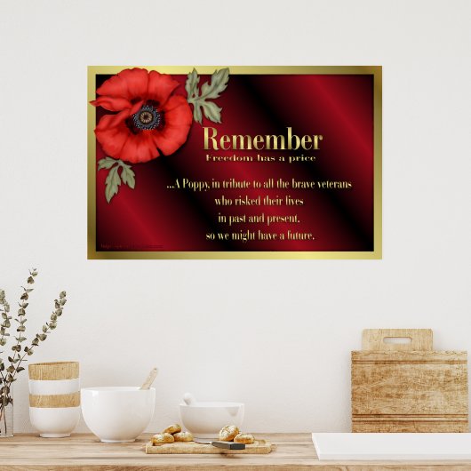 Veteraan Tribut met rode papaver Poster (Keuken)
