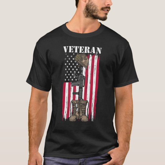 Veteraan USA Combat Boots Dog Label Patriottisch T-shirt (Voorkant)
