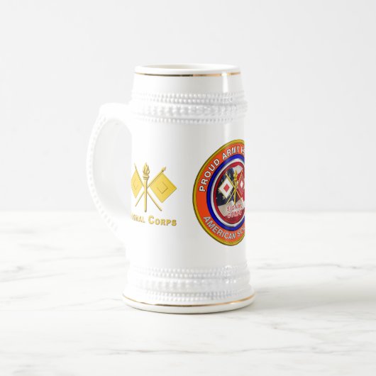 Veteraan van het rode legersignaal bierpul (Voorkant links)