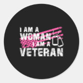 Veteraan Vrouw Roze Vlag Veteranen Dag Ronde Sticker (Voorkant)