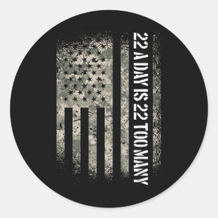 Veteraan zelfmoord bewustzijn USA vlag 22 per dag  Ronde Sticker