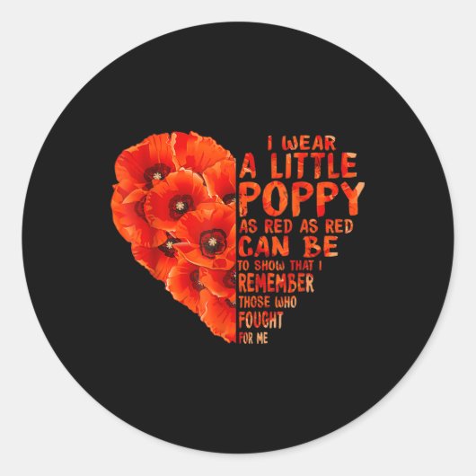 Veteran Day opdat we vergeten rode papaver bloem N Ronde Sticker (Voorkant)