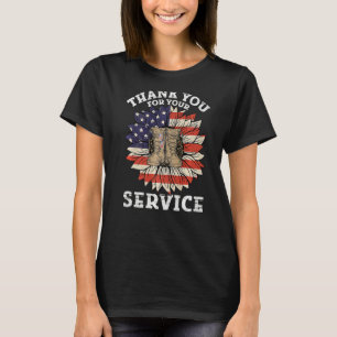 Veteran Day Sunflower American Flag Hartelijk dank T-shirt