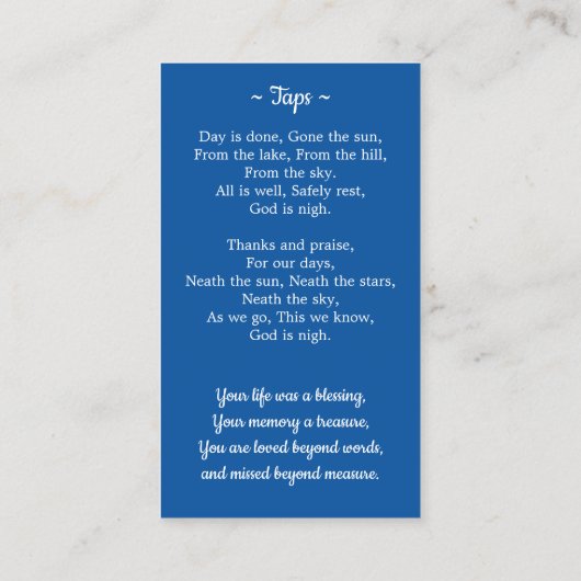 Veteran Flag Militaire Foto Funeral Prayer Kaart Contactkaartje (Achterkant)