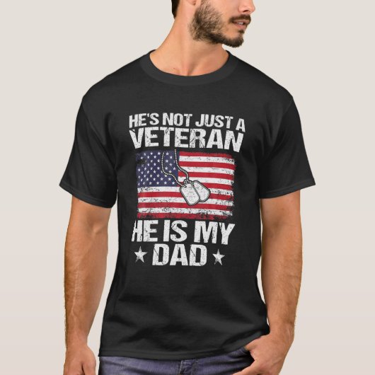 Veteran Hij is mijn pa American Flag Vaderdag T-shirt (Voorkant)
