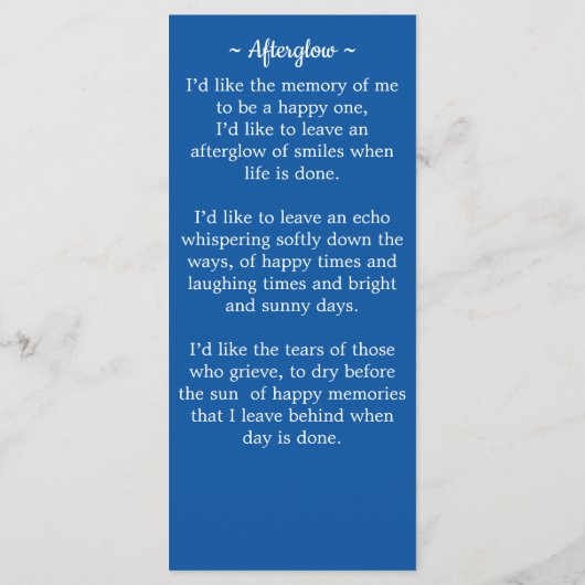 Veteran Memorial Funeral Bladwijzer Kaart (Achterkant)