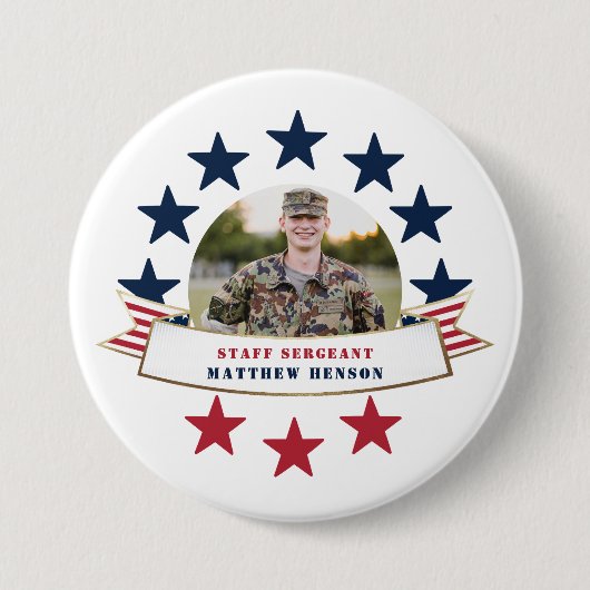 Veteran Service Photo Red White Blue Button (Voorkant)
