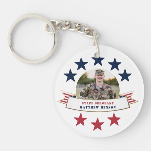 Veteran Service Photo Red White Blue Sleutelhanger (Voorkant)