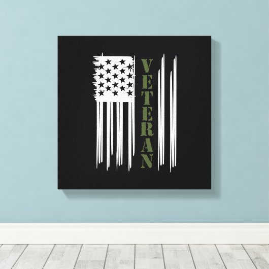 Veteran USA Flag Happy Veterans Day Support Canvas Afdruk (Insitu (Houten vloer))