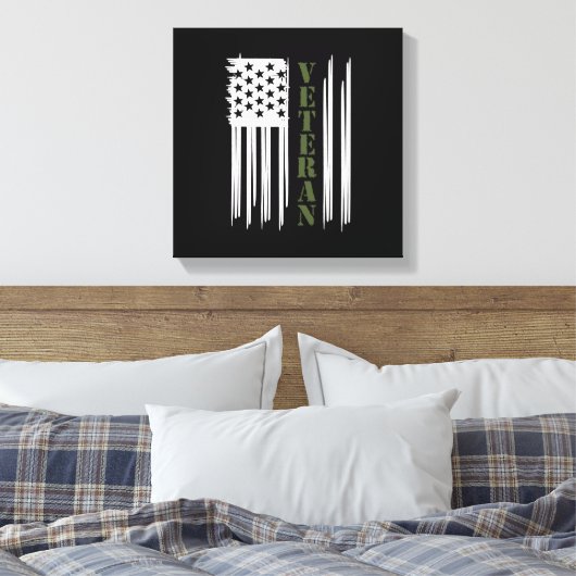Veteran USA Flag Happy Veterans Day Support Canvas Afdruk (Insitu (Slaapkamer))