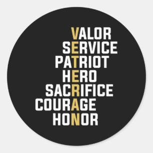 Veteran Valor Service Patriot Hero Offe Coura Ronde Sticker