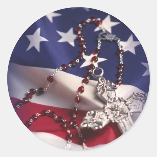 Veterandag kruis en vlag ronde sticker (Voorkant)