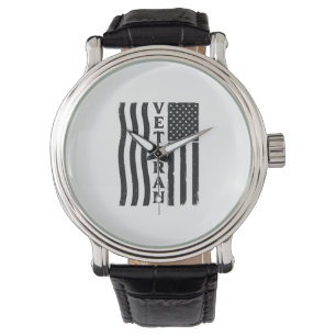 Veterane Amerikaanse Vlag Vintage Vector T-shirt O Horloge