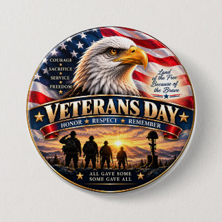 Veteranen Dag Eer Respecteer Herinner Patriottisch Ronde Button 7,6 Cm