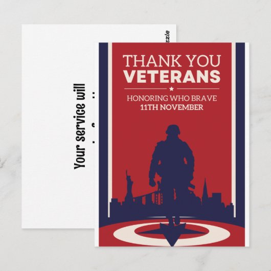 Veteranen Dag: Eerbetoon aan Degenen die Moedig Wa Briefkaart (Voorkant / Achterkant)