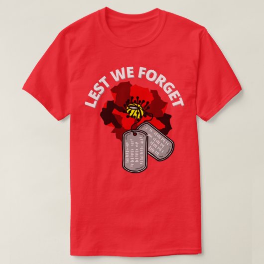Veteranen Dag Lest We vergeten Rode Poppie Vloer V T-shirt (Design voorkant)