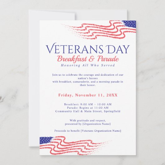Veteranen Dag Ontbijt Parade Patriottisch Kaart (Voorkant)