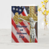Veteranen Dag Religieus Patriottisch Kruis en Vlag Kaart (Gele Bloem)