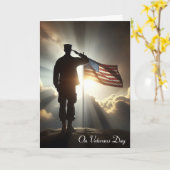 Veteranen Dag Saluerende Amerikaanse Soldaat Kaart (Gele Bloem)