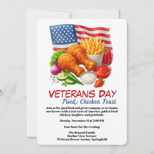 Veteranen Dag Uitnodiging | Feest met Gebakken Kip (Voorkant)