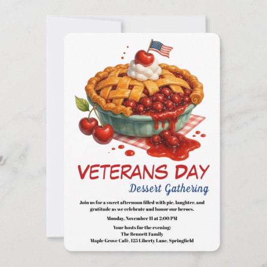 Veteranen Dag Uitnodiging | Kersen Taart Feest (Voorkant)