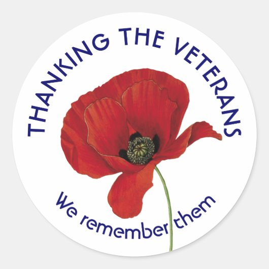 VETERANEN | Dank u | We herinneren hen | papaver Ronde Sticker (Voorkant)
