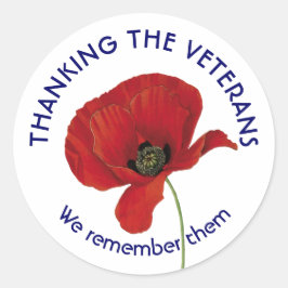 VETERANEN | Dank u | We herinneren hen | papaver Ronde Sticker