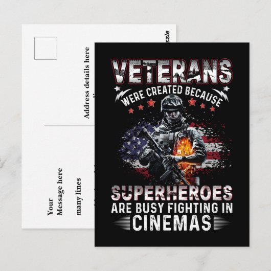 Veteranen omdat superhelden bezig zijn in Cinemas Briefkaart (Voorkant / Achterkant)