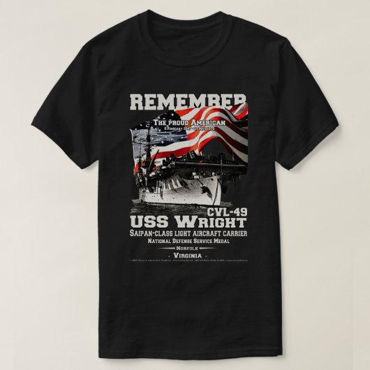 Veteranen van het lichte vliegdekschip USS Wright T-shirt (Design voorkant)