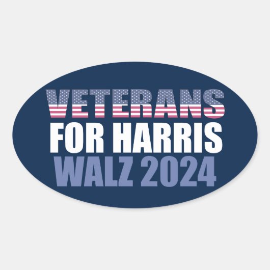 Veteranen voor Harris Walz 2024 Election Blue Ovale Sticker (Voorkant)