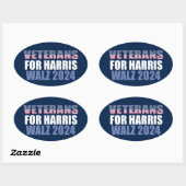 Veteranen voor Harris Walz 2024 Election Blue Ovale Sticker (Vel)
