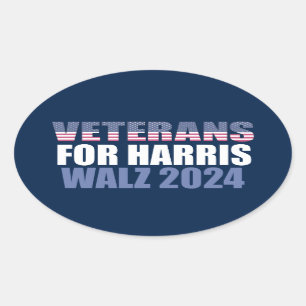 Veteranen voor Harris Walz 2024 Election Blue Ovale Sticker