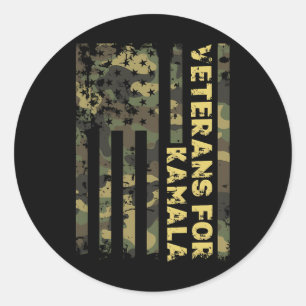 Veteranen voor Kamala Camouflage Amerikaanse vlag  Ronde Sticker